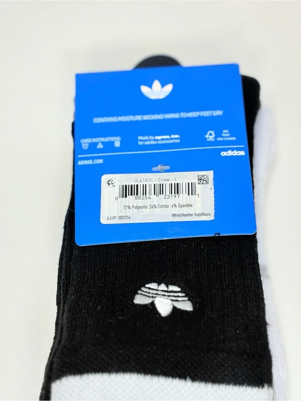 adidas Originals 3-Pack Roller Crew Socks in Black, White & Gray with Trefoil